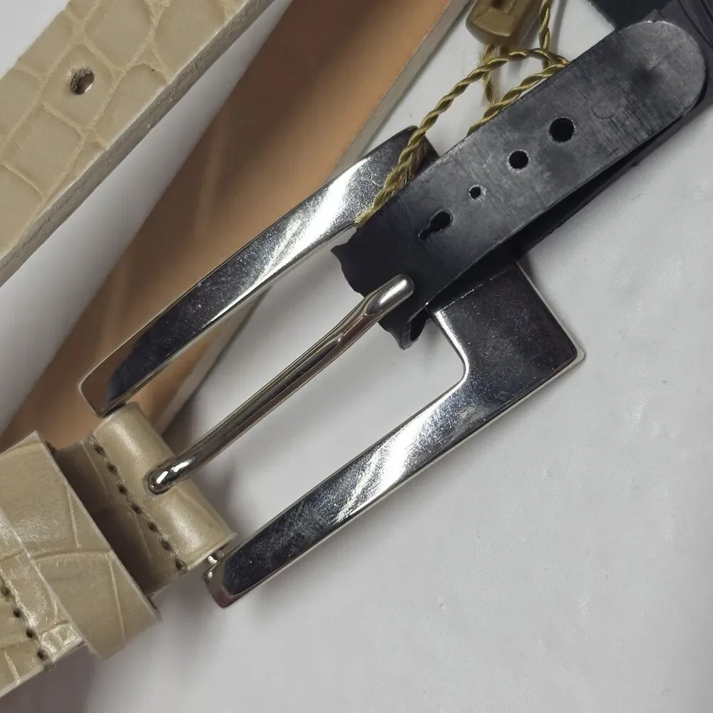 Vintage Sangiorgio Genuine Beige Leather Croco Embossed Belt Women's L Italy NWT